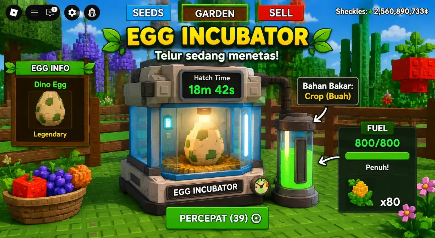 Egg Incubator Grow a Garden dengan telur, bahan bakar penuh, dan waktu penetasan terlihat