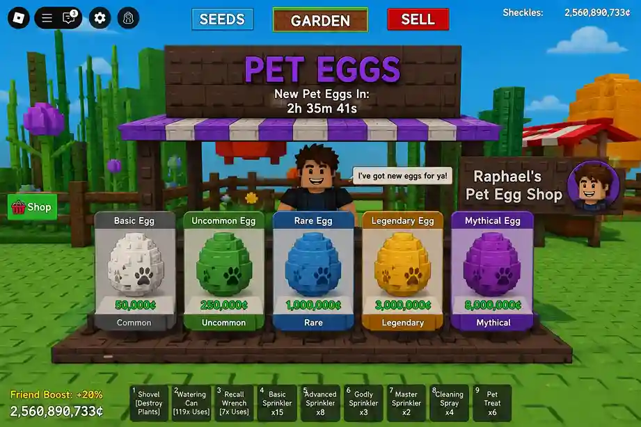 Toko telur pet Grow a Garden milik Raphael Toko Telur Pet Grow a Garden dengan berbagai telur yang tersedia untuk dibeli
